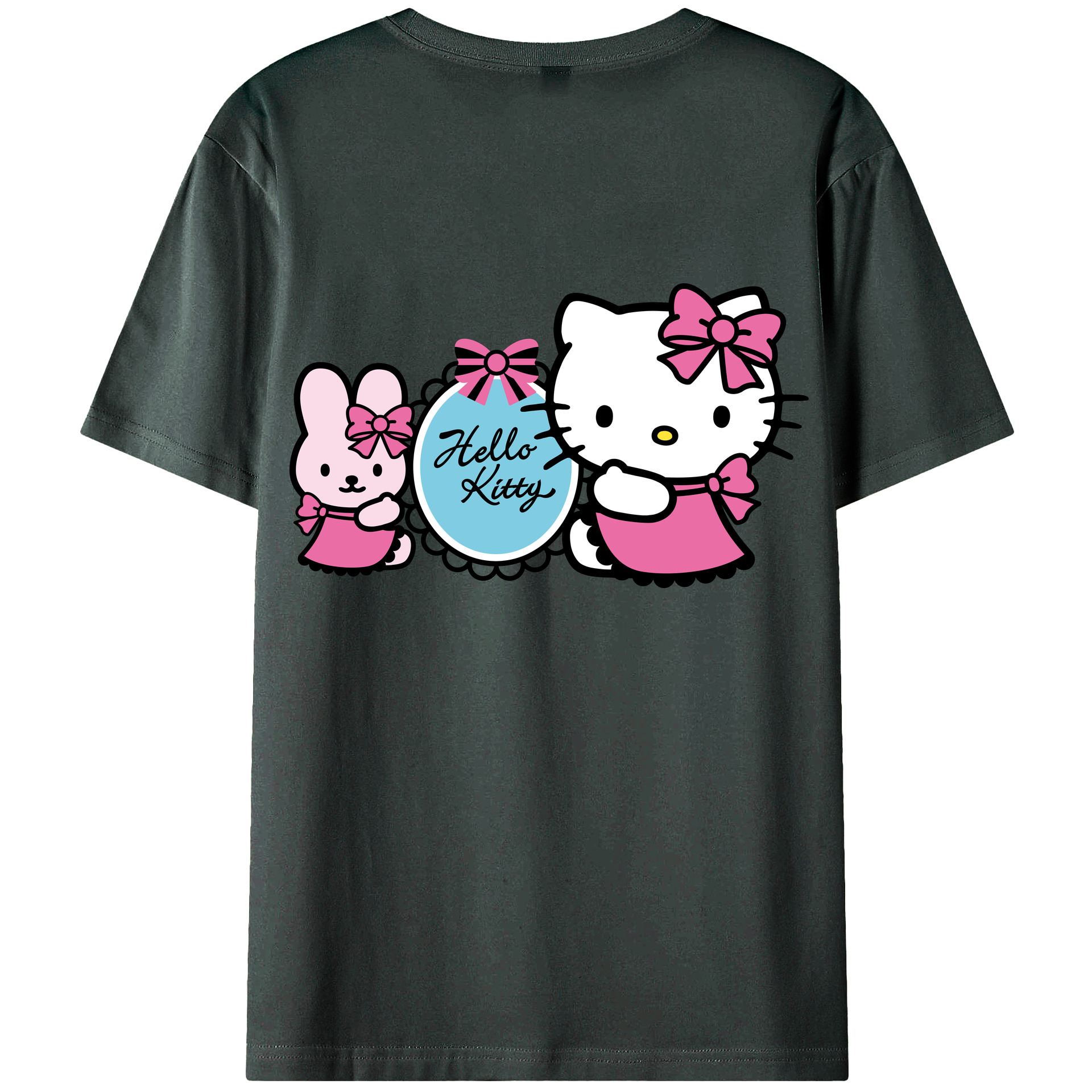 （画像用） Hello Kitty ハローキティ 綿100％ メンズ半袖Tシャツ（バックプリント） 通気性